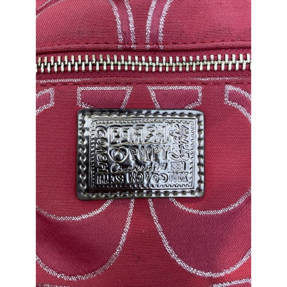 ❤️$98 COACH Poppy Signature Lurex Large Wristlet Pouch Bag Ruby RARE HTF 46121❤ - Picture 4 of 10